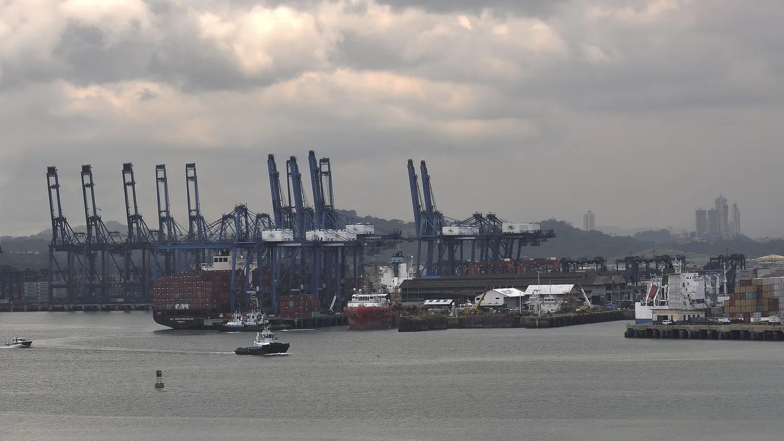 Cranes and ships at the Port of Balboa on the Pacific entrance of the Panama Canal